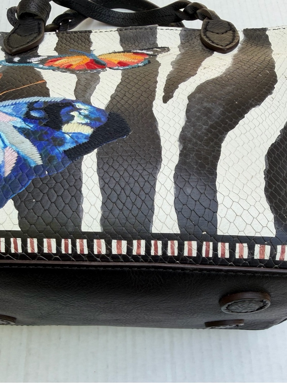 Brighton Africa Stories Zebra Butterfly Tote Bag Black White Embroidered Handbag - Picture 4 of 16